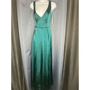 Galina Signature Womens Teal Satin Sleeveless‎ V-Neck Gown Size 8